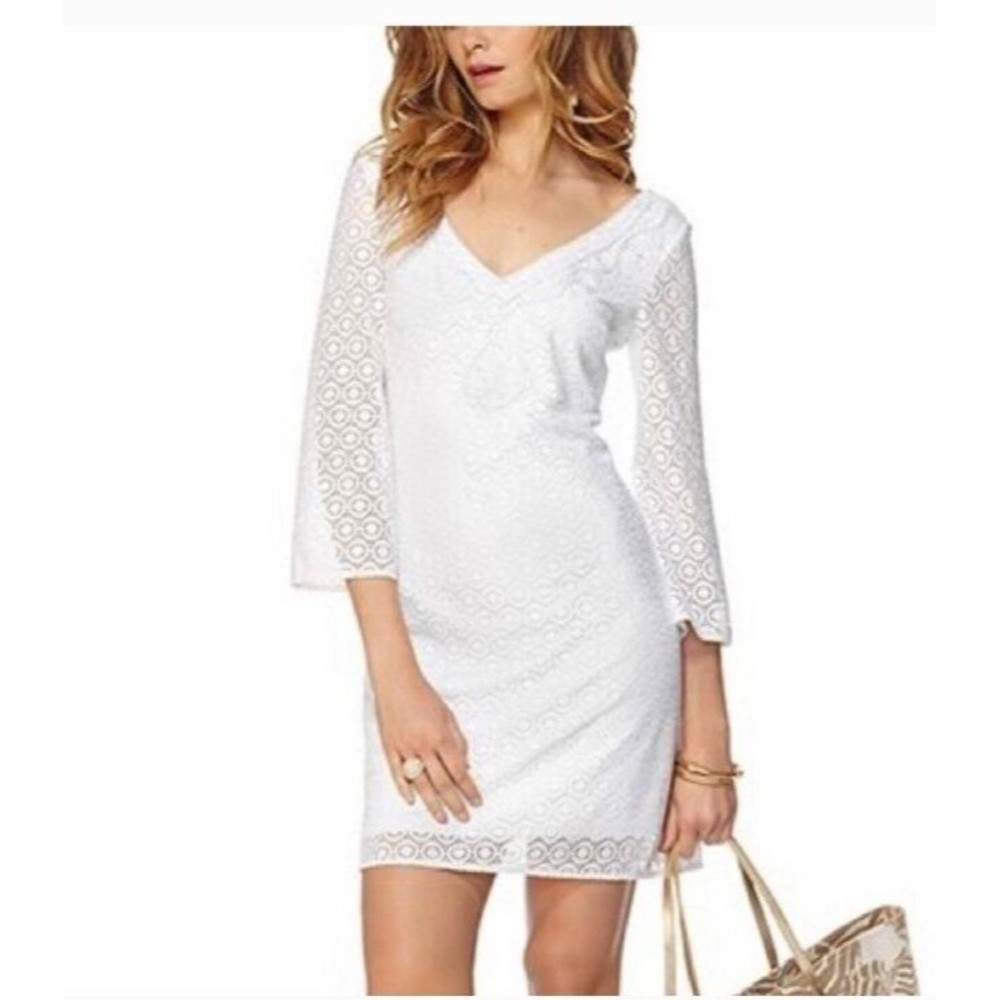 Lilly Pultizer‎ Alden Tunic Dress Women's Small White Lace V Neck Geo Circle